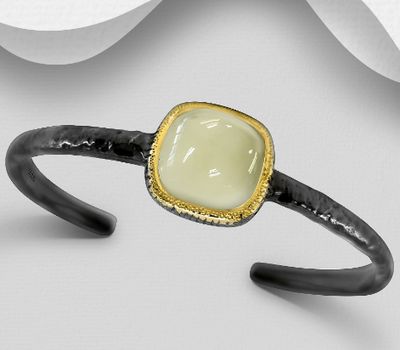 ADIORE JEWELS - One-of-a-Kind - 925 Sterling Silver Adjustable Cuff Bracelet, Decorated with Lemon Quartz, Plated with 3 Micron 22K Yellow Gold