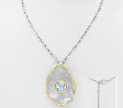ADIORE JEWELS - 925 Sterling Silver Necklace, Decorated with Sky-Blue Topaz, Plated with 3 Micron 22K Yellow Gold