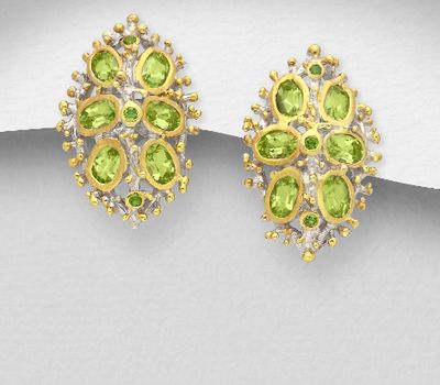 ADIORE JEWELS - 925 Sterling Silver Push-Back Earrings Decorated with Chrome Diopsides and Peridots, Plated with 3 Micron 22K Yellow Gold and White Rhodium