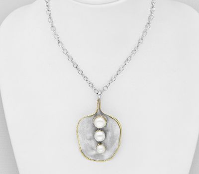 Şəkli böyütmək üçün tiklayın ADIORE JEWELS - 925 Sterling Silver Necklace Decorated with Freshwater Pearls, Plated with 3 Micron 22K Yellow Gold and White Rhodium