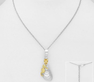 ADIORE JEWELS - 925 Sterling Silver Seahorse Necklace, Decorated with Citrine and Green Sapphire, Plated with 3 Micron 22K Pink Gold and White Rhodium