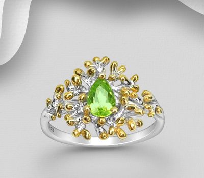 Şəkli böyütmək üçün tiklayın ADIORE JEWELS - 925 Sterling Silver Ring, Decorated with Peridot, Plated with 3 Micron 22K Yellow Gold