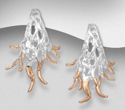 Şəkli böyütmək üçün tiklayın ADIORE JEWELS - 925 Sterling Silver Leaf Push-Back Earrings, Plated with 3 Micron 22K Pink Gold and White Rhodium