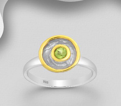 ADIORE JEWELS - 925 Sterling Silver Solitaire Ring, Decorated with Peridot, Plated with 3 Micron 22K Yellow Gold