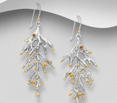 ADIORE JEWELS - 925 Sterling Silver Hook Earrings, Decorated with Orange Sapphires and Red Sapphires, Plated with 3 Micron 22K Yellow Gold and White Rhodium