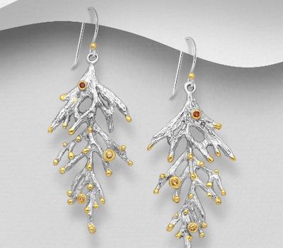 Şəkli böyütmək üçün tiklayın ADIORE JEWELS - 925 Sterling Silver Hook Earrings, Decorated with Orange Sapphires and Red Sapphires, Plated with 3 Micron 22K Yellow Gold and White Rhodium
