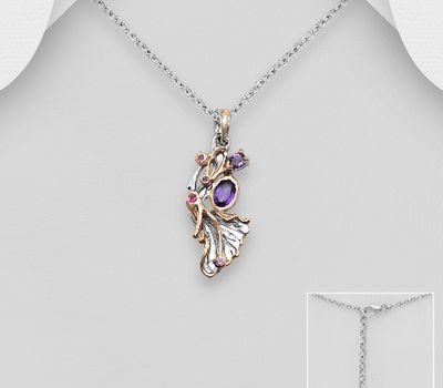 ADIORE JEWELS - 925 Sterling Silver Necklace, Decorated with Amethyst and Rhodolite, Plated with 3 Micron 22K Pink Gold