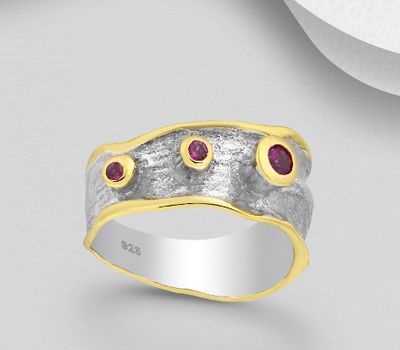 ADIORE JEWELS - 925 Sterling Silver Ring Decorated with Rhodolites, Plated with 3 Micron 22K Yellow Gold and Grey Ruthenium
