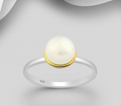 Şəkli böyütmək üçün tiklayın ADIORE JEWELS - 925 Sterling Silver Ring, Decorated with Freshwater Pearl, Plated with 3 Micron 22K Yellow Gold and White Rhodium