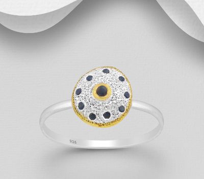 ADIORE JEWELS - 925 Sterling Silver Ring, Decorated with Blue Sapphires, Plated with 3 Micron 22K Yellow Gold and White Rhodium