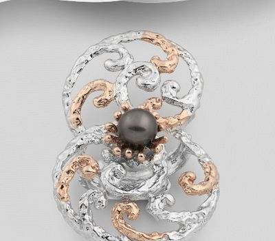 ADIORE JEWELS - 925 Sterling Silver Ring Decorated with Freshwater Pearl, Plated with 3 Micron 22K Pink Gold and White Rhodium