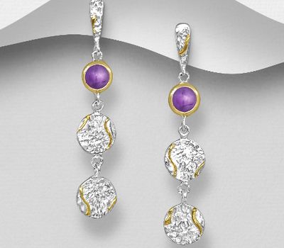 Malın səhifəsinə keç ADIORE JEWELS - 925 Sterling Silver Push-Back Earrings, Decorated with Amethyst, Plated with 3 Micron 22K Yellow Gold