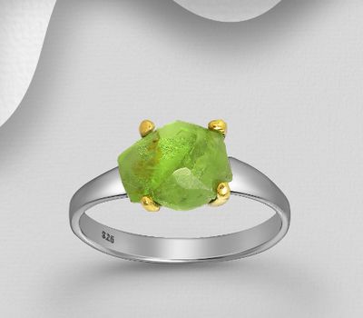 ADIORE JEWELS - 925 Sterling Silver Ring, Decorated with Peridot, Plated with 3 Micron 22K Yellow Gold and Black Rhodium