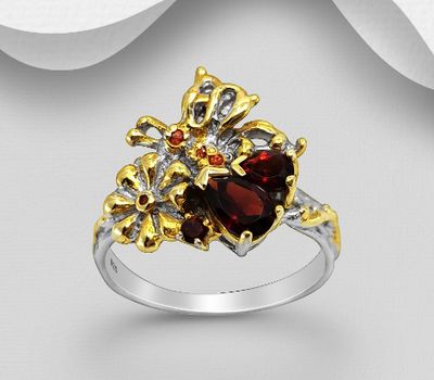 Şəkli böyütmək üçün tiklayın ADIORE JEWELS - 925 Sterling Silver Ring, Decorated with Orange Sapphires and Garnets, Plated with 3 Micron 22K Yellow Gold and White Rhodium