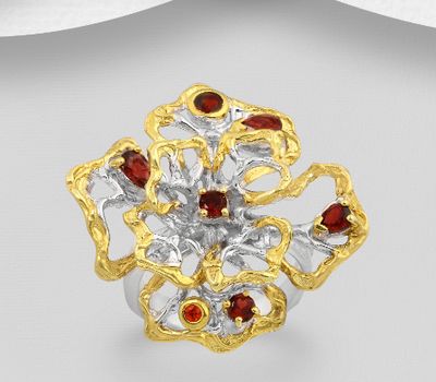Şəkli böyütmək üçün tiklayın ADIORE JEWELS - 925 Sterling Silver Ring Decorated with Orange Sapphire and Garnets, Plated with 3 Micron 22K Yellow Gold and White Rhodium