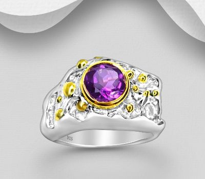 Şəkli böyütmək üçün tiklayın ADIORE JEWELS - 925 Sterling Silver Ring, Decorated with Amethyst, Plated with 3 Micron 22K Yellow Gold