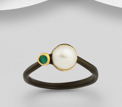 Freshwater Pearl and Emerald Ring