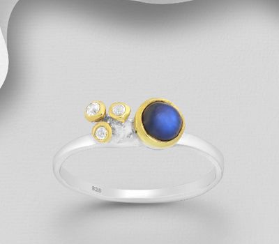 ADIORE JEWELS - 925 Sterling Silver Ring, Decorated with Sky-Blue Topaz and Spectrolite, Plated with 3 Micron 22K Yellow Gold and White Rhodium