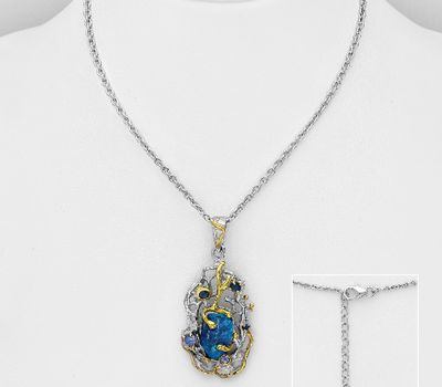 ADIORE JEWELS - 925 Sterling Silver Necklace, Decorated with Blue Sapphire, Blue Apatite and Tanzanite, Plated with 3 Micron 22K Yellow Gold