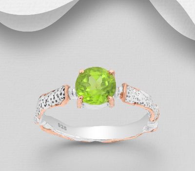 ADIORE JEWELS - 925 Sterling Silver Solitaire Ring, Decorated with Peridot, Plated with 3 Micron 22K Pink Gold
