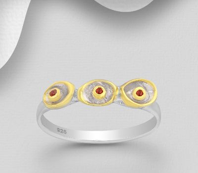 ADIORE JEWELS - 925 Sterling Silver Ring Decorated with Orange Sapphires and Yellow Sapphires, Plated with 3 Micron 22K Yellow Gold and Grey Ruthenium