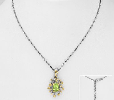 ADIORE JEWELS - 925 Sterling Silver Necklace, Decorated with Peridot and Yellow Sapphires, Plated with 3 Micron 22K Yellow Gold and Grey Ruthenium