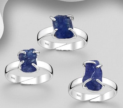 JEWELLED - 925 Sterling Silver Ring, Decorated with Tanzanite. Handmade. Design, Shape and Size Will Vary.