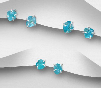 Şəkli böyütmək üçün tiklayın JEWELLED - 925 Sterling Silver Push-Back Earrings, Decorated with Apatite. Handmade. Design, Shape and Size Will Vary.