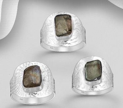 JEWELLED - 925 Sterling Silver Ring, Decorated with Labradorite. Handmade. Design, Shape and Size Will Vary.