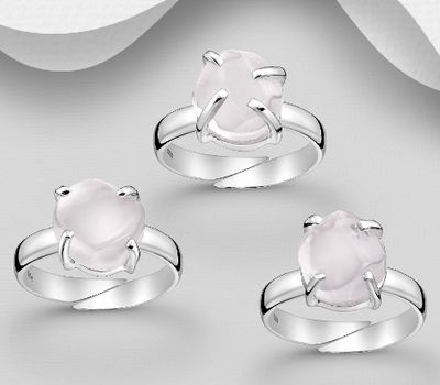 Şəkli böyütmək üçün tiklayın JEWELLED - 925 Sterling Silver Ring, Decorated with Rose Quartz. Handmade. Design, Shape and Size Will Vary.