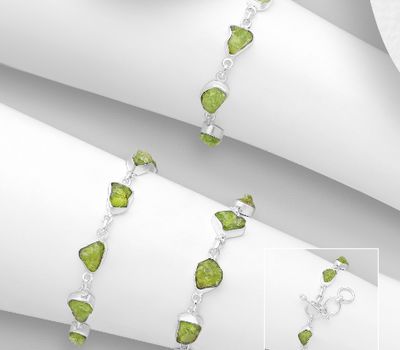 Şəkli böyütmək üçün tiklayın JEWELLED - 925 Sterling Silver Bracelet, Decorated with Peridot. Handmade. Design, Shape and Size Will Vary.