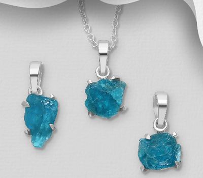 Şəkli böyütmək üçün tiklayın JEWELLED - 925 Sterling Silver Pendant, Decorated with Blue Apatite. Handmade. Design, Shape and Size Will Vary.