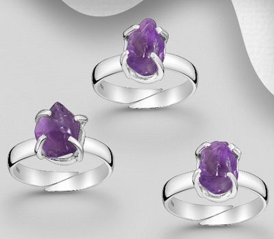 JEWELLED - 925 Sterling Silver Ring, Decorated with Amethyst. Handmade. Design, Shape and Size Will Vary.