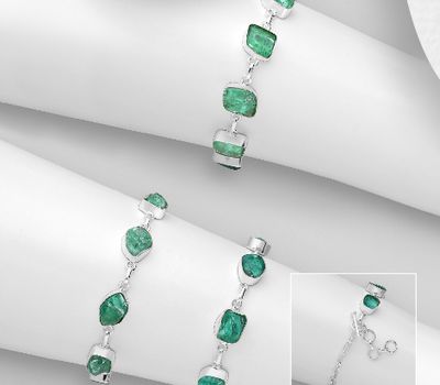 JEWELLED - 925 Sterling Silver Bracelet, Decorated with Apatite. Handmade. Design, Shape and Size Will Vary.