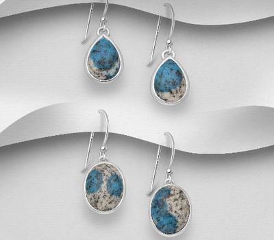 JEWELLED - 925 Sterling Silver Hook Earrings, Decorated with K2 Jasper. Handmade. Design, Shape and Size Will Vary.
