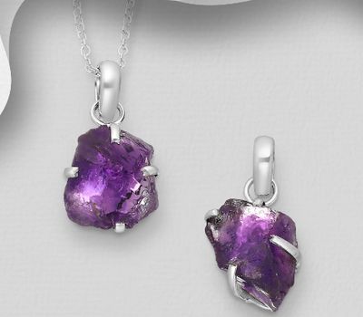JEWELLED - 925 Sterling Silver Pendant Decorated with Amethyst. Handmade. Design, Shape and Size Will Vary.