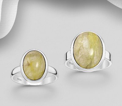 JEWELLED - 925 Sterling Silver Ring, Decorated with Rutilated Quartz. Handmade. Design, Shape and Size Will Vary.