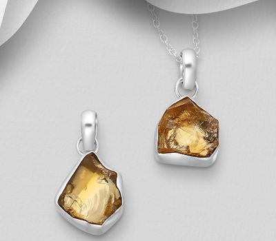 JEWELLED - 925 Sterling Silver Pendant Decorated with Citrine. Handmade. Design, Shape and Size Will Vary.