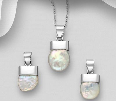 Şəkli böyütmək üçün tiklayın JEWELLED - 925 Sterling Silver Pendant Decorated with Freshwater Pearl. Handmade. Design, Shape and Size Will Vary.