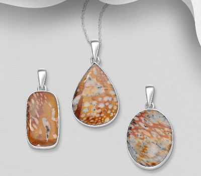 JEWELLED - 925 Sterling Silver Pendant, Decorated with Wild Horse Stone. Handmade. Design, Shape and Size Will Vary.