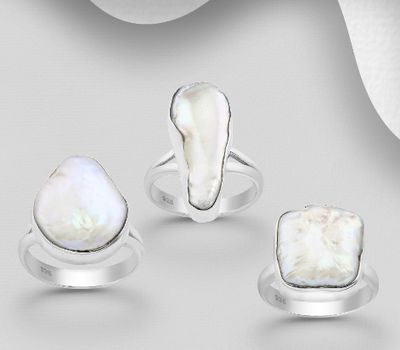 Şəkli böyütmək üçün tiklayın JEWELLED - 925 Sterling Silver Ring Decorated with Freshwater Pearl. Handmade. Design, Shape and Size Will Vary.