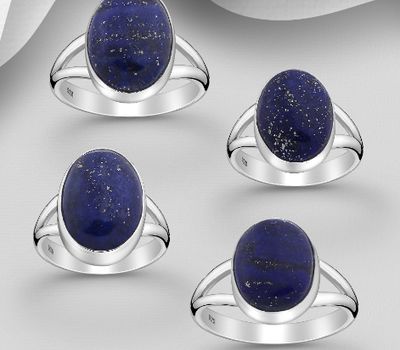 Şəkli böyütmək üçün tiklayın JEWELLED - 925 Sterling Silver Oval Ring, Decorated with Lapis Lazuli. Handmade. Design, Shape and Size Will Vary.