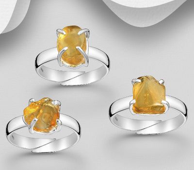 JEWELLED - 925 Sterling Silver Ring, Decorated with Citrine. Handmade. Design, Shape and Size Will Vary.