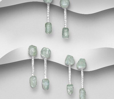 Şəkli böyütmək üçün tiklayın JEWELLED - 925 Sterling Silver Hook Earrings, Decorated with Aquamarine. Handmade. Design, Shape and Size Will Vary.