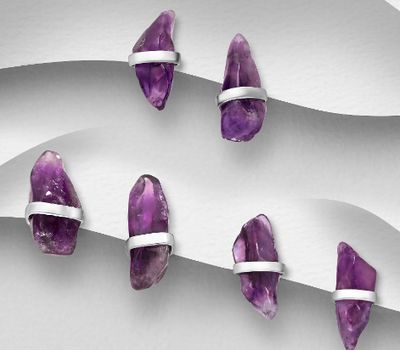 Şəkli böyütmək üçün tiklayın JEWELLED - 925 Sterling Silver Push-Back Earrings, Decorated with Amethyst. Handmade. Design, Shape and Size Will Vary.