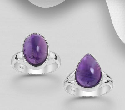 JEWELLED - 925 Sterling Silver Ring, Decorated with Amethyst. Handmade. Design, Shape and Size Will Vary.
