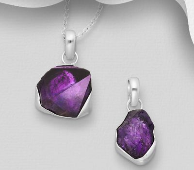 JEWELLED - 925 Sterling Silver Pendant Decorated with Amethyst. Handmade. Design, Shape and Size Will Vary.