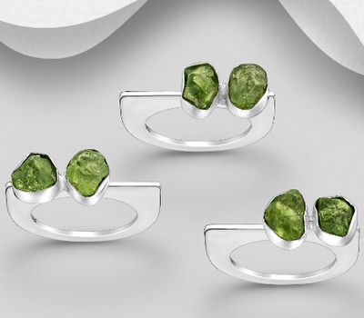 JEWELLED - 925 Sterling Silver Ring, Decorated with Peridot. Handmade. Design, Shape and Size Will Vary.