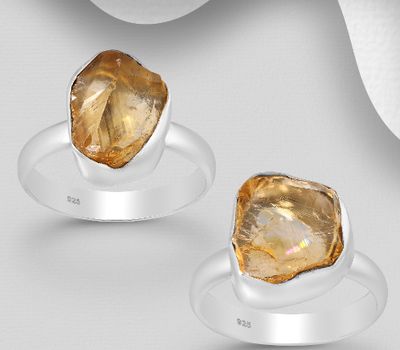 JEWELLED - 925 Sterling Silver Ring Decorated with Citrine. Handmade. Design, Shape and Size Will Vary.