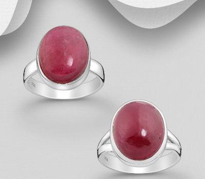 JEWELLED - 925 Sterling Silver Ring, Decorated with Ruby. Handmade. Design, Shape and Size Will Vary.